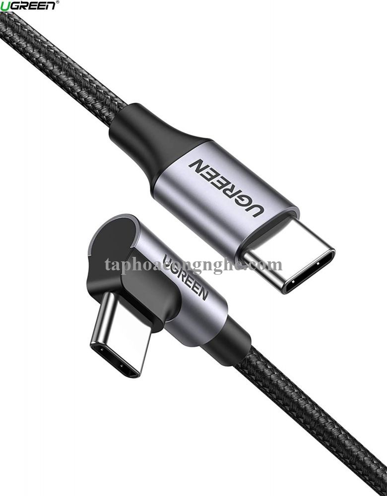 Ugreen 50122 0.5M 60W bẻ góc 90 độ hỗ trợ sạc nhanh PD cáp USB type C màu đen mạ nickel đầu bọc nhôm US255 30050122